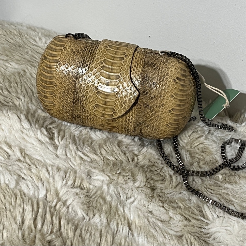 Hoss Introqia Snakeskin Metal Box Bag with Chain Strap